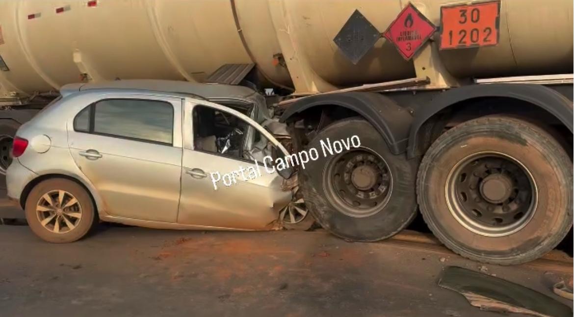 (VÍDEO) Motorista morre após colisão entre carro e carreta na BR-364, em Campo Novo do Parecis