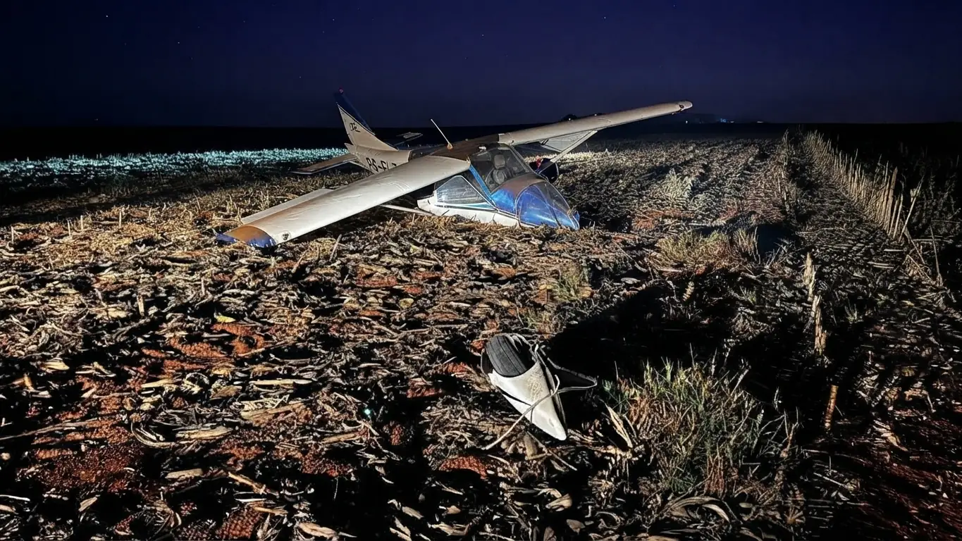 Monomotor atinge rede elétrica e cai em lavoura em Mato Grosso